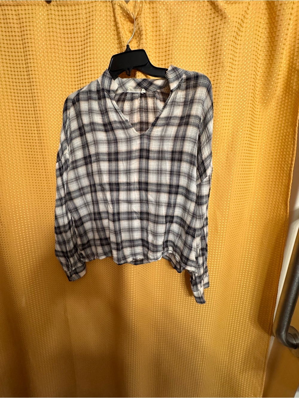 Lush Black & White Plaid Button-Down Blouse